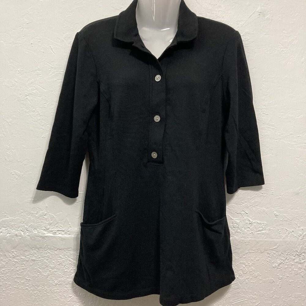 J. Mclaughlin Stretch Solid Black Collared Shirt … - image 1